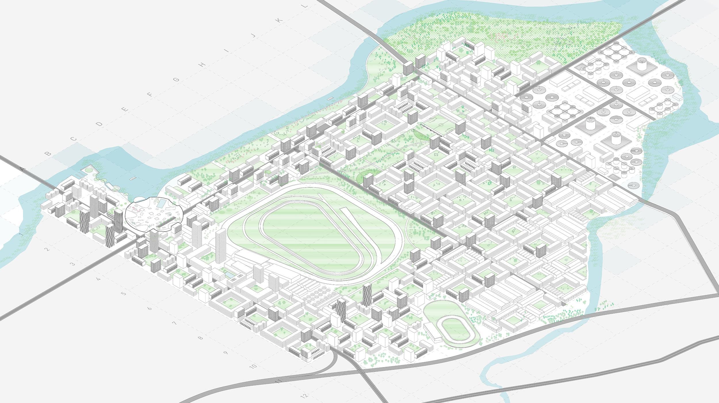 Camellia Circus — masterplan axonometric