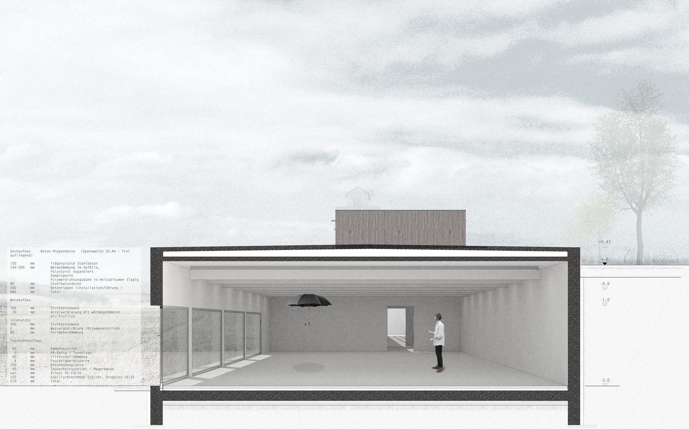 Schaulager und Archiv — section perspective, workspace