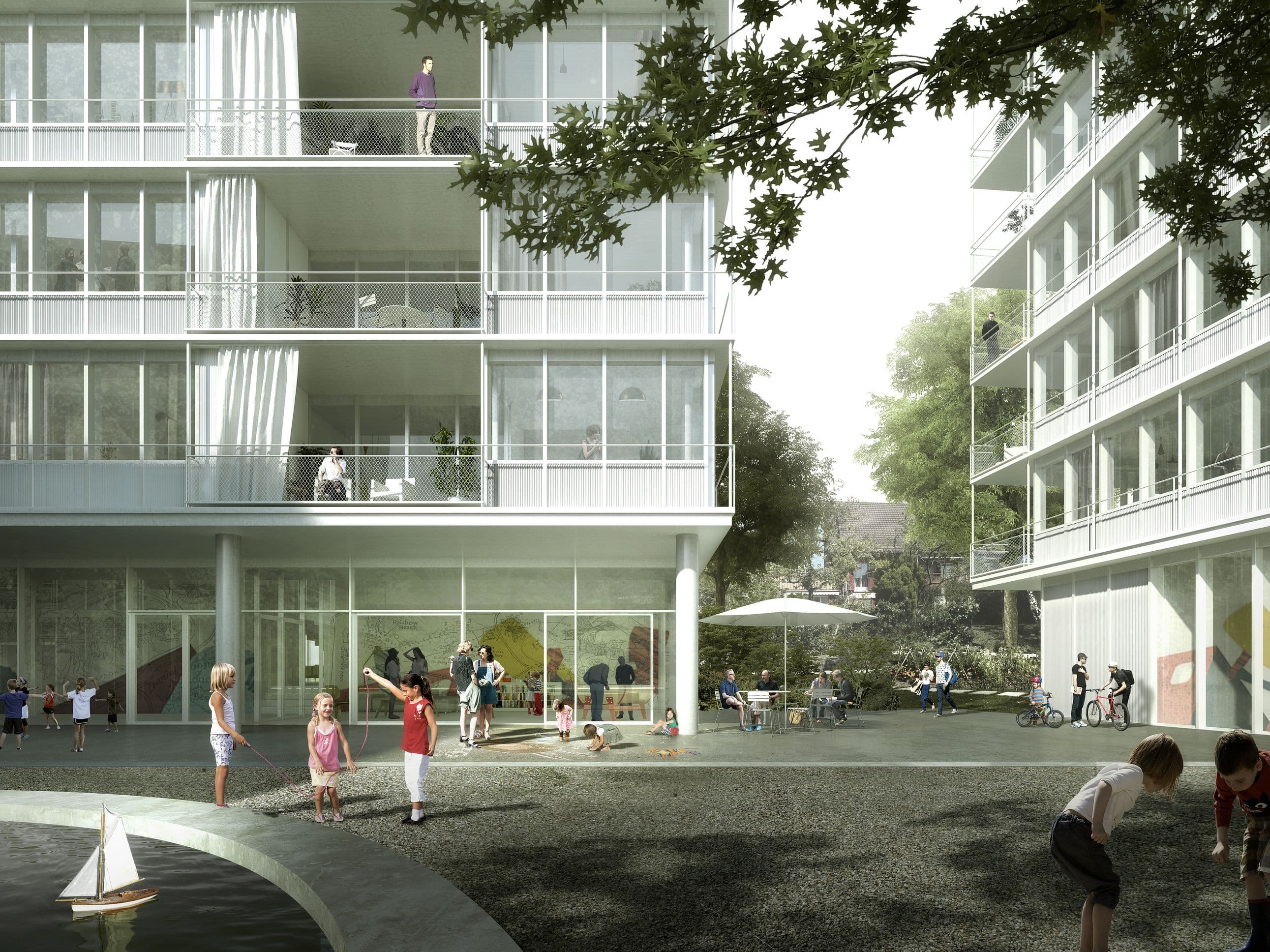 Ersatzneubau Wohnen Tannenrauchstrasse, Zürich — render of the plaza