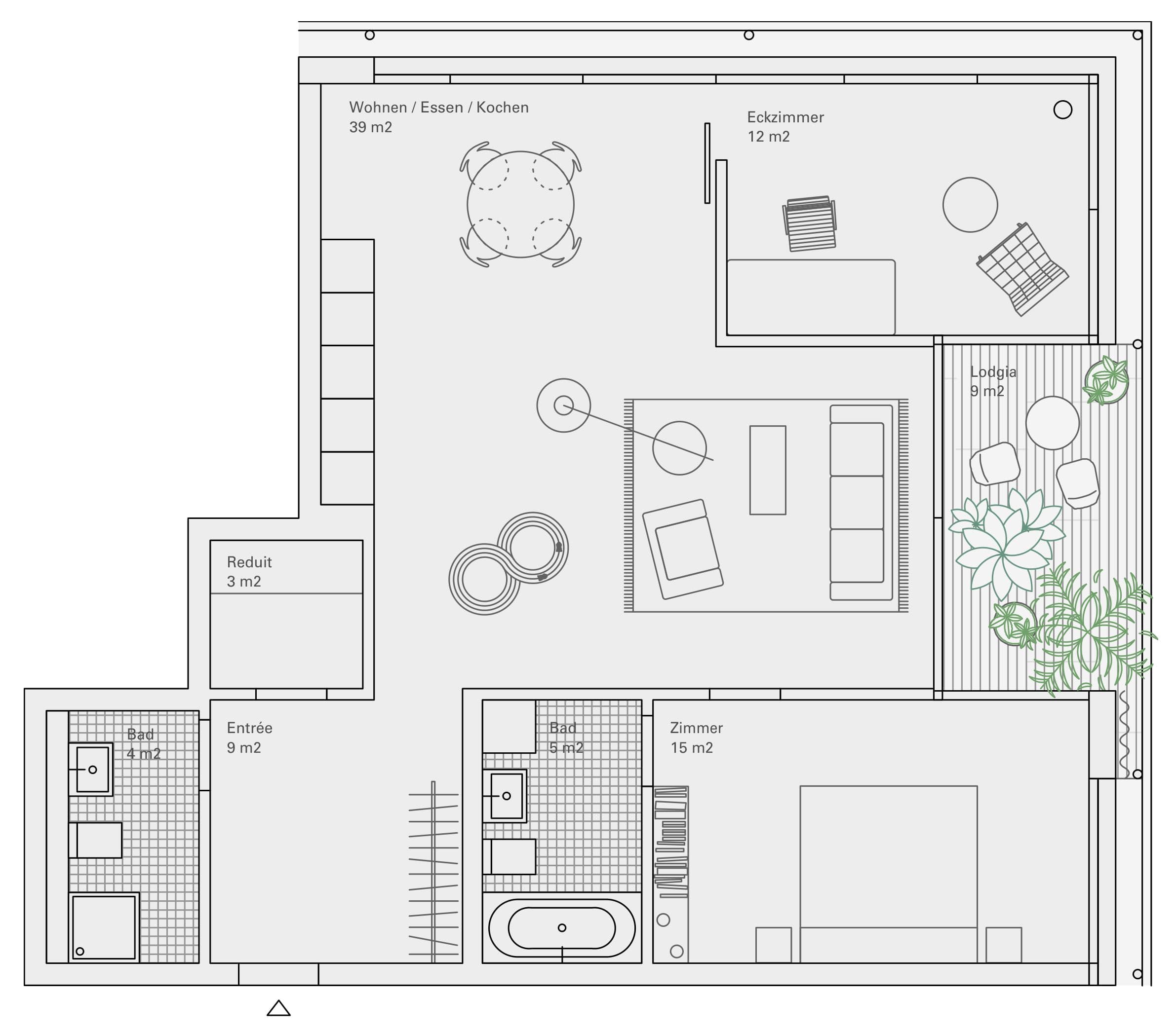 Ersatzneubau Wohnen Tannenrauchstrasse, Zürich — unit plan, 3.5-room corner apartment